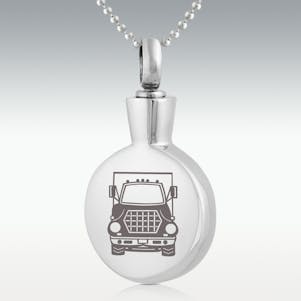 Semi Truck Round Stainless Steel Cremation Jewelry - Engravable
