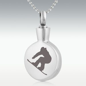 Snowboarder Round Stainless Steel Cremation Jewelry - Engravable