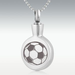 Soccer Ball Round Stainless Steel Cremation Jewelry - Engravable
