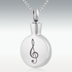 Treble Clef Round Stainless Steel Cremation Jewelry - Engravable