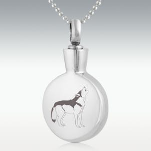 Wolf Round Stainless Steel Cremation Jewelry - Engravable