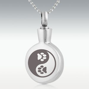 Paw Yin-Yang Round Stainless Steel Cremation Jewelry-Engravable