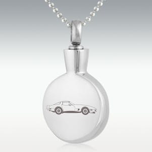 Sports Car Round Stainless Steel Cremation Jewelry - Engravable