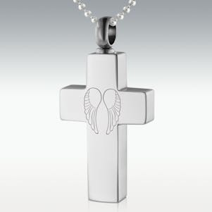 Angel Wings Cross Stainless Steel Cremation Jewelry