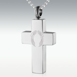 Angel Wings II Cross Stainless Steel Cremation Jewelry