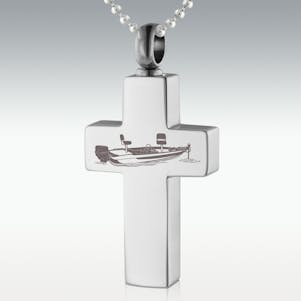 Bass Fishing Boat Cross Stainless Steel Cremation Jewelry
