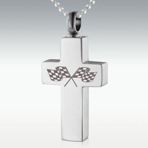 Checkered Flags Cross Stainless Steel Cremation Jewelry