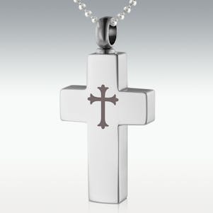 Ornate Cross Stainless Steel Cremation Jewelry