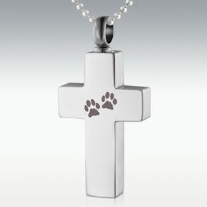 Paw Prints Cross Stainless Steel Cremation Jewelry