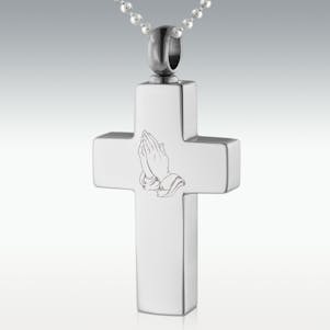 Praying Hands Cross Stainless Steel Cremation Jewelry