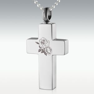 Roses Cross Stainless Steel Cremation Jewelry