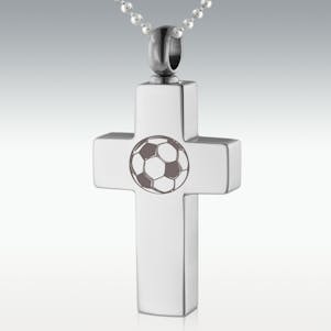 Soccer Ball Cross Stainless Steel Cremation Jewelry