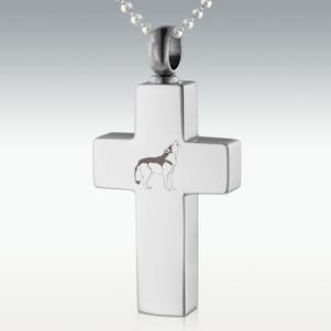 Wolf Cross Stainless Steel Cremation Jewelry