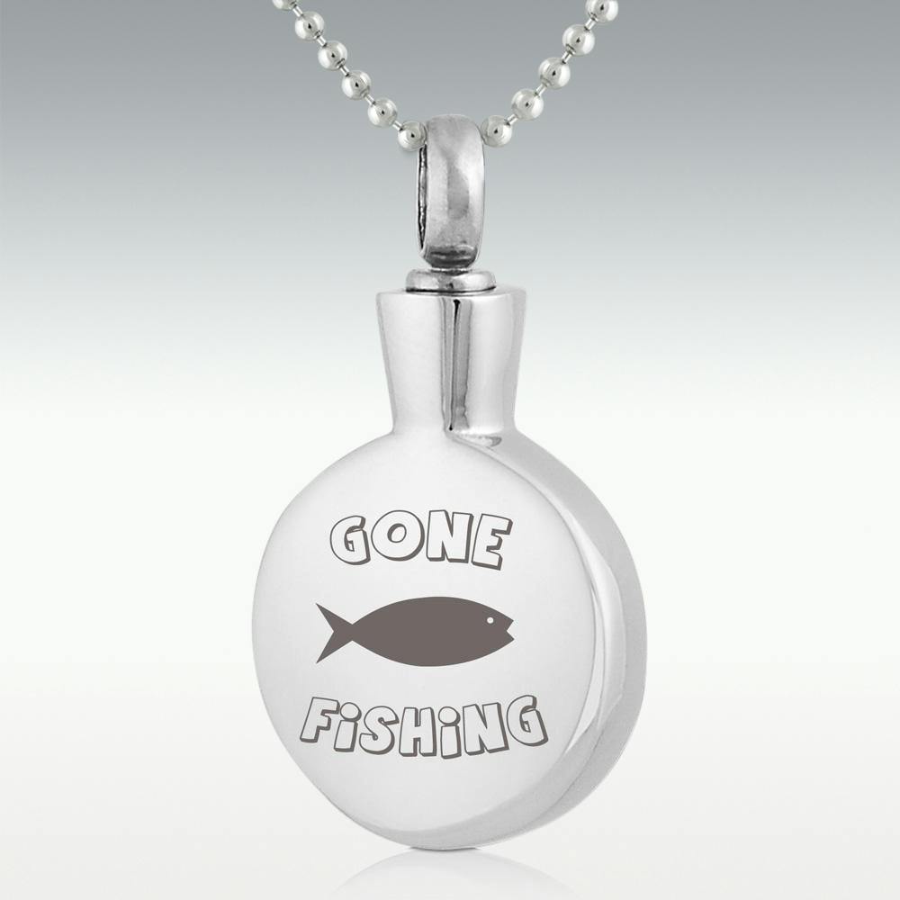 Gone Fishing Round Stainless Steel Cremation Jewelry