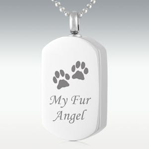 Paws My Fur Angel Dog Tag Stainless Steel Cremation Jewelry