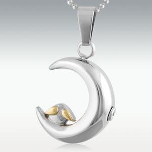 Love Birds On The Moon Stainless Steel Cremation Jewelry