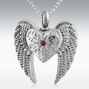 Angel Heart & Wings Stainless Steel Cremation Jewelry-Engravable