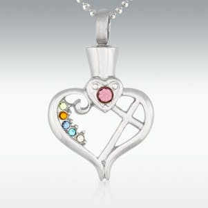 Tilted Cross Heart Stainless Steel Cremation Jewelry
