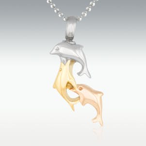 Dolphin Trio Stainless Steel Cremation Jewelry-Engravable