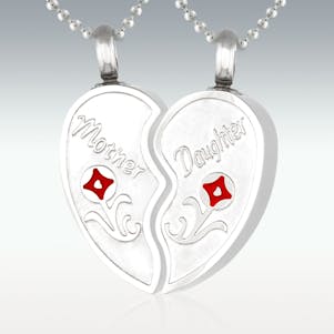 Mother Daughter Heart Stainless Cremation Jewelry-Engravable