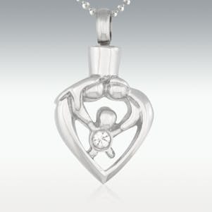 In Loving Arms Stainless Steel Cremation Jewelry-Engravable