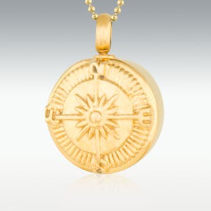 Compass Gold Stainless Steel Cremation Jewelry-Engravable