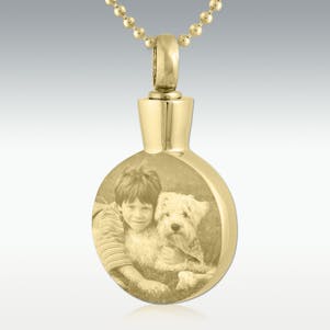 Gold Photo Round Stainless Cremation Jewelry - Engravable