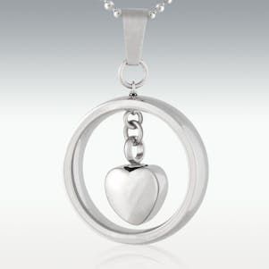 Hanging Heart Stainless Steel Cremation Jewelry - Engraveable