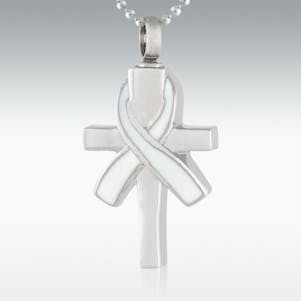 Cross and Silver Ribbon S.Steel Cremation Jewelry - Engravable