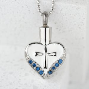 Topaz Cross My Heart Stainless Steel Cremation Jewelry