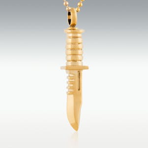 Gold Serrated Hunting Knife Stainless Steel Cremation Jewelry