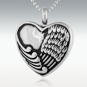 Angel Wing Heart Stainless Steel Cremation Jewelry - Engravable