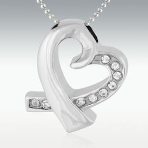 Tie Heart With Stones Stainless Steel Cremation Jewelry - Engr.