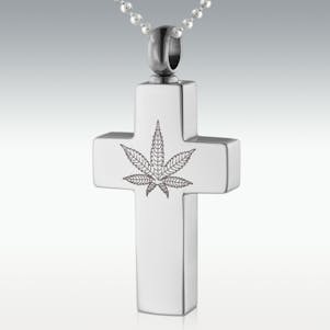 Marijuana Cross Stainless Steel Cremation Jewelry