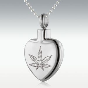 Marijuana Heart Stainless Steel Cremation Jewelry - Engravable