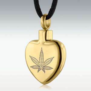 Gold Marijuana Heart Stainless Steel Cremation Jewelry
