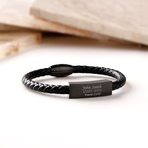 Twisted Black Leather Cremation Bracelet