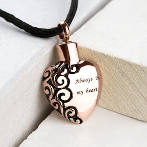 Always In My Heart Rose Gold Cremation Jewelry - Engravable