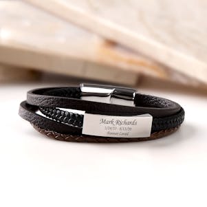 Stacked Leather and Silver Cremation Bracelet