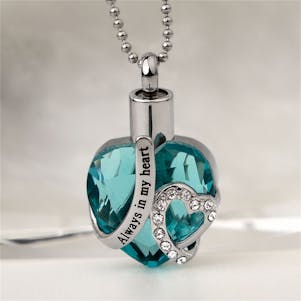 Aquamarine Always In My Heart Stainless Steel Cremation Jewelry
