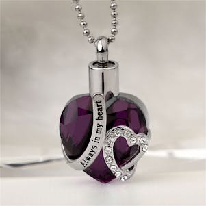 Amethyst Always In My Heart Stainless Steel Cremation Jewelry