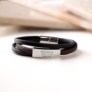Black Leather Layered with Silver Cremation Bracelet