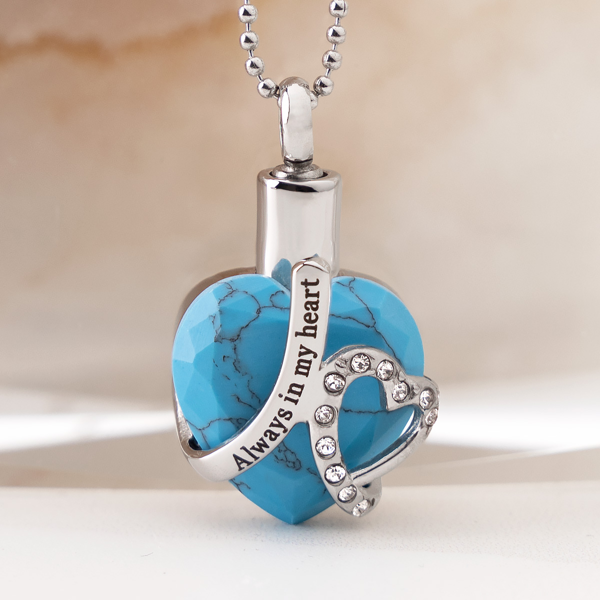 Turquoise Always In My Heart Cremation Jewelry Engravable