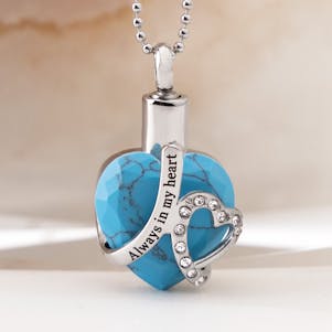 Turquoise Always In My Heart Cremation Jewelry - Engravable