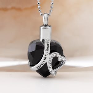 Black Onyx Always In My Heart Cremation Jewelry - Engravable