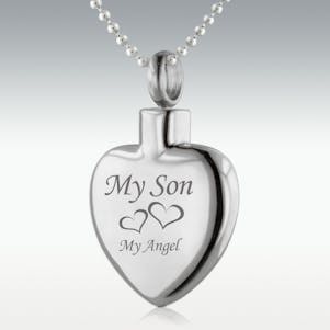 My Son My Angel Heart Stainless Steel Cremation Jewelry - Engr