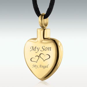 My Son, My Angel Gold Heart Stainless Steel Cremation Jewelry