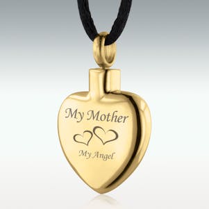 My Mother, My Angel Gold Heart Stainless Steel Cremation Jewelry
