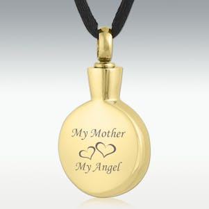 My Mother, My Angel Gold Circle Stainless Cremation Jewelry