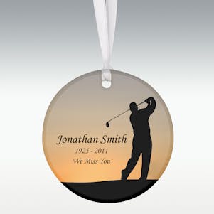 Golfer Round Porcelain Memorial Ornament